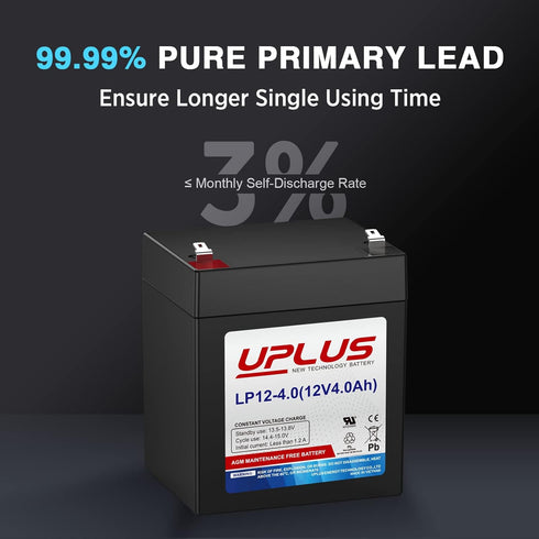 UPLUS 12 Volt 4AH Rechargeable AGM Battery, LP12-4 SLA Alarm Battery Replacement Batteries for Security Control Panel, Garage Door Opener, Ion Block Rockers, UPS Systems, Ride On Truck etc. by UPLUS NEW TECHNOLOGY BATTERY