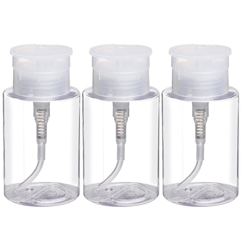 Pack of 3 Nail Polish Remover Pump Empty Dispenser Bottle for Alcohol, Acetone, 150ml, Clear Top Cap