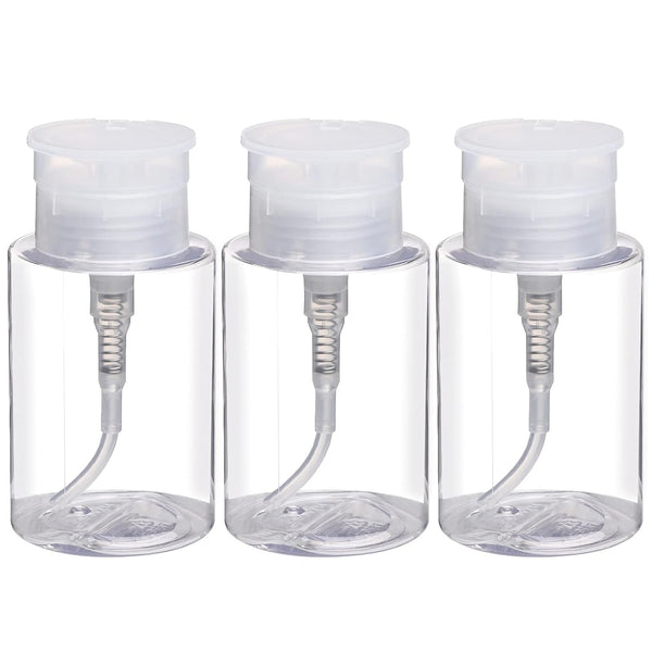 Pack of 3 Nail Polish Remover Pump Empty Dispenser Bottle for Alcohol, Acetone, 150ml, Clear Top Cap