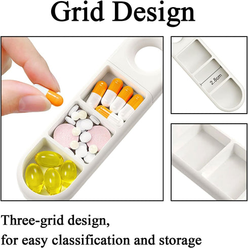 Wopanxye 3 Small Compartment Daily Pill Organizer, Portable Travel Size Pill Box with Pull Tab, Cute Carry-on Medicine
