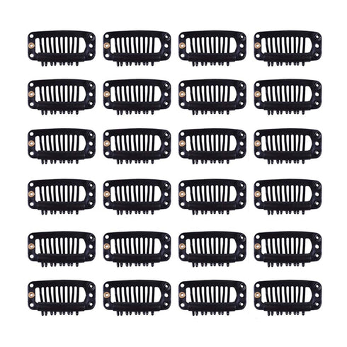 YANTAISIYU 24 pcs/lot 32mm 9-teeth Metal Wig Clips with Rubber Stopper, Invisible Hairpiece Accessories in Black