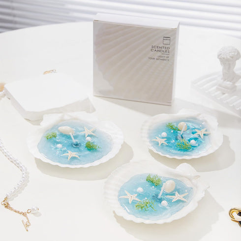T-shin Candle,130G Ocean Shell Scented Handmade Starfish Whelk Soy Wax Gel Wax Aroma Decorative Candle for Table Photo