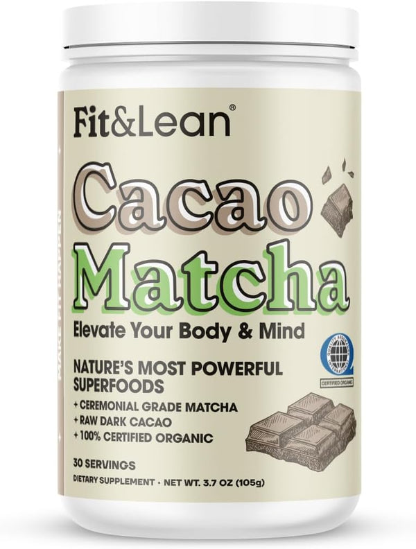 Fit & Lean Cacao Matcha Green Tea Powder – Organic, Japanese Ceremonial Grade, Superfood, Antioxidants, Energy, Mood,