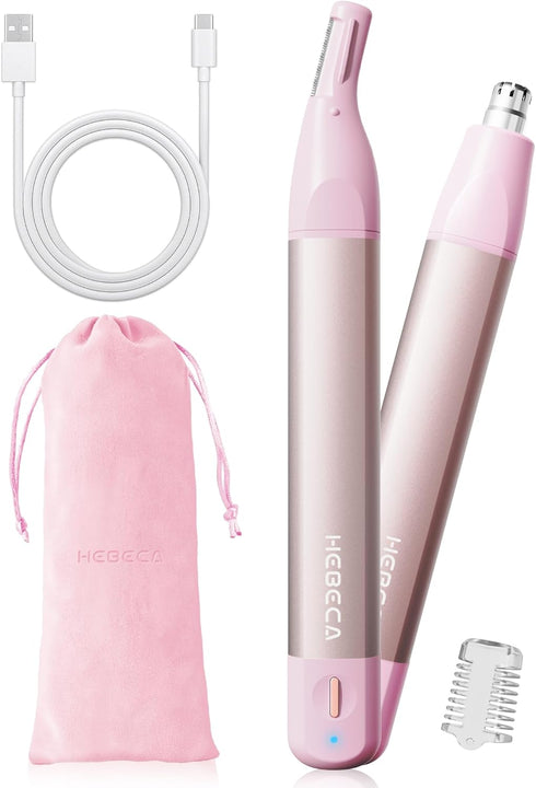 Nose Hair Trimmer for Women, 2in1 Facial Hair Removal Trimmer - Metal Body, Rechargeable Waterproof Portable