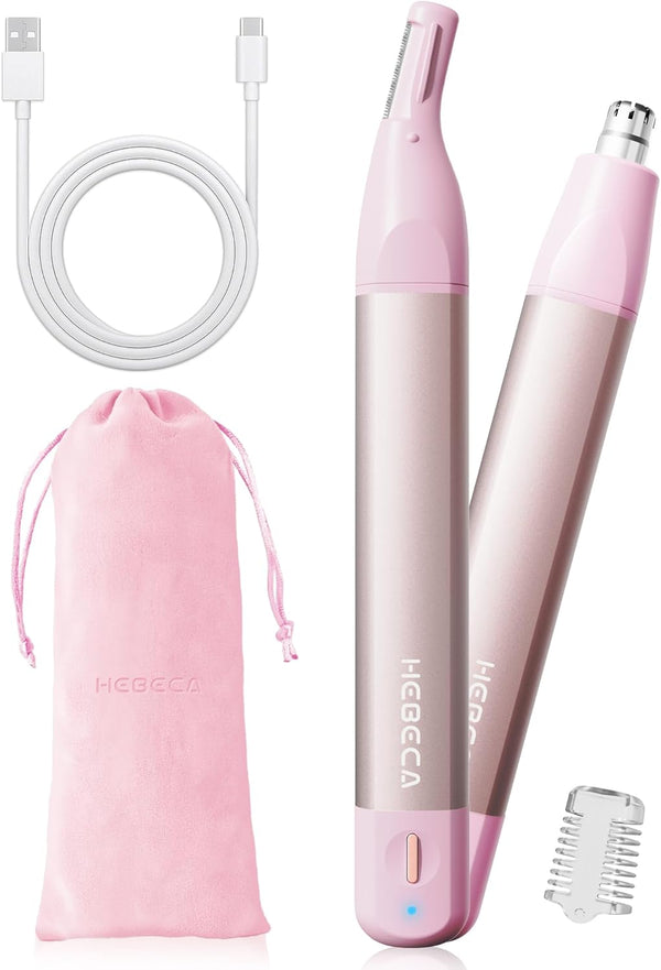 Nose Hair Trimmer for Women, 2in1 Facial Hair Removal Trimmer - Metal Body, Rechargeable Waterproof Portable