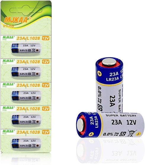 Pack of 5 A23 12V Alkaline Battery 60 mAh for Garage Doors, Ceiling Fans, Doorbells, Remotes