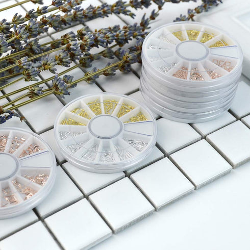 Nail Studs 3D Nail Charms Decals for Women, 6 Box Metal Mixed Shaped Rhinestones Jewelry Caviar Beads Kit