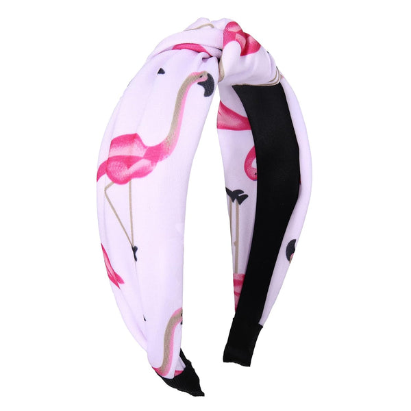 Knotted Headbands for Women, Hawaiian Flamingo Printed Top Knot Wide Hairband, Boho Pink Tropical Accessory