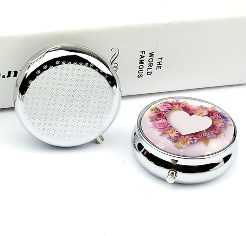 JEKYQ 3 Pillbox Pill Box Pill Case for Woman Weekly Pill Organizer with Compartments Card Heart Shape Flowers Small
