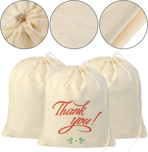 Tayfremn 100pcs Wedding(6 7.9 inches) Cotton Drawstring Bags, Reusable Muslin Bag Natural Cotton Bags with Drawstring