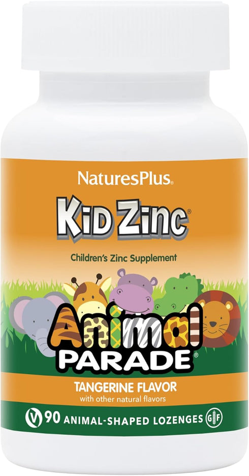 NaturesPlus Animal Parade KidZinc, 90 Lozenges, Tangerine Flavor, Vegan, Gluten Free