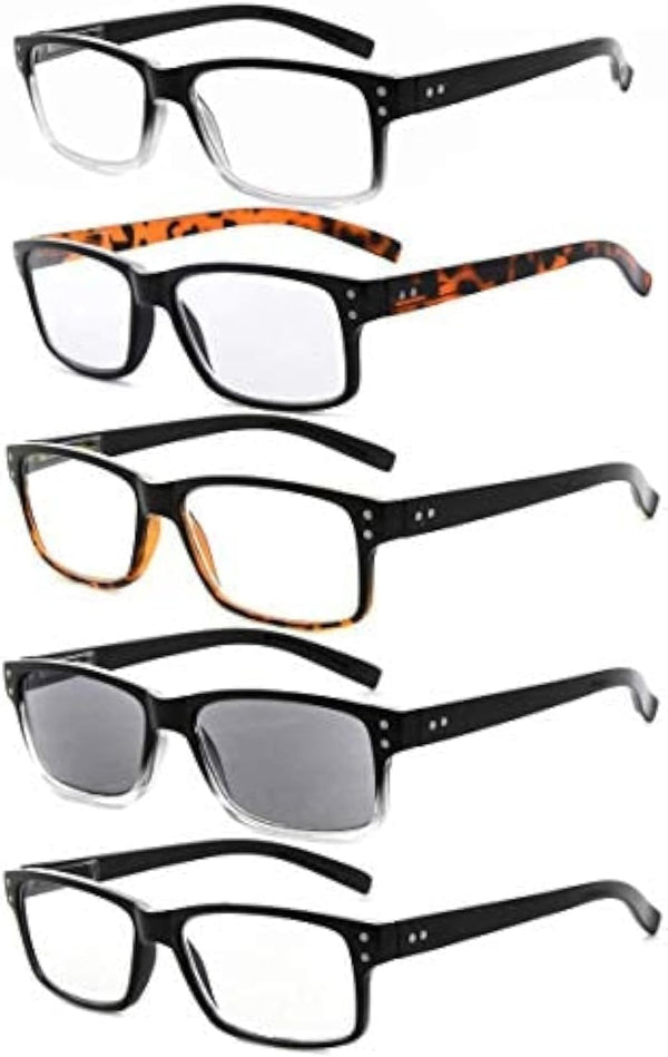 Eyekepper 5 Pack Reading Glasses for Men, Includes Reader Sunglasses, Spring Hinges, +1.75