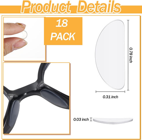 TOODOO 18 Pairs Eyeglasses Nose Pads - Adhesive Silicone Glasses Replacement Anti Slip Nosepads for Eyeglasses