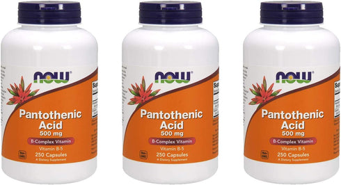 NOW Foods Pantothenic Acid 500 mg, 250 Capsules (3 Pack)