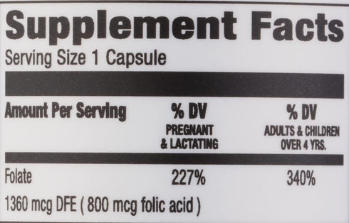 Amazon Elements Folic Acid 800 mcg, 180 Count, Women's Dietary Supplement for Healthy Prenatal Development