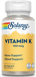 Solaray Vitamin K-1 100mcg | 100 Tablets | Non-GMO, Vegan & Lab Verified | Supports Healthy Bone Structure, Blood