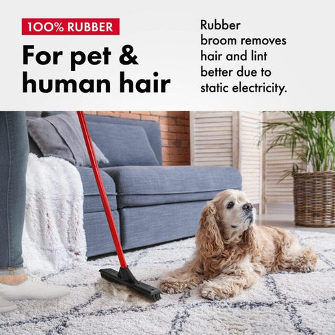 13 Inch Rubber Broom & Squeegee - 100% Natural Rubber with Aluminum Anti-Rust Handle for Hair Removal