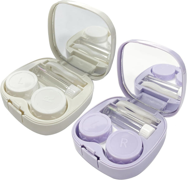 2 Pack Cute Contact Lens Case Travel Kit, Contact Case with Mirror, Tweezers, Remover Tool for Daily Use
