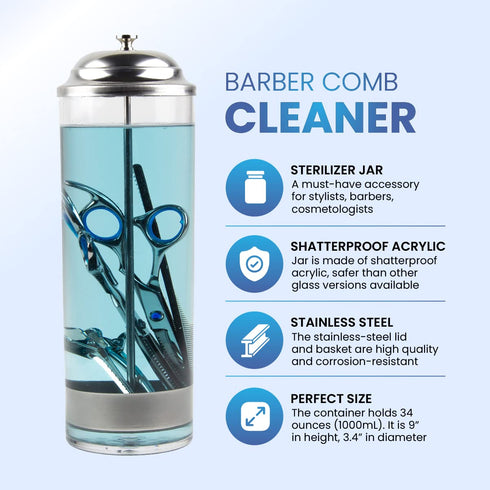 Shatterproof Acrylic Salon Disinfectant Jar, Barber Alcohol Sterilizer Jar for Cleaning Supplies