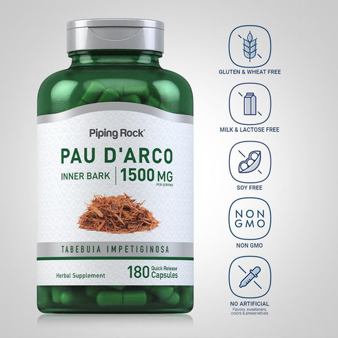 Piping Rock Pau d'Arco Capsules | 1500mg | 180 Count | Herbal Extract Supplement, Non-GMO, Gluten Free