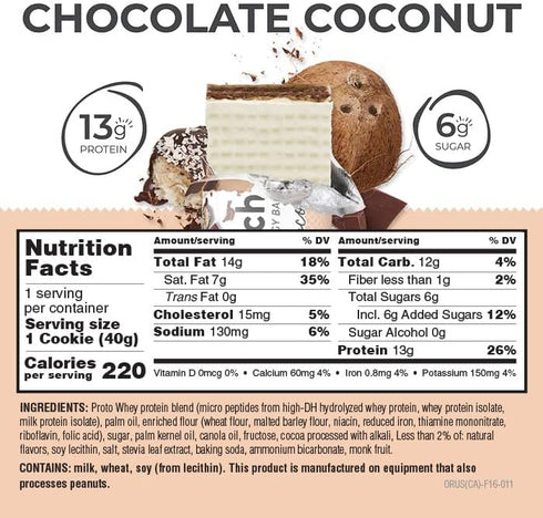 Power Crunch Protein Wafer Bars, High Protein Snacks, Delicious Chocolate Coconut, 1.4 Ounce (12 Count)