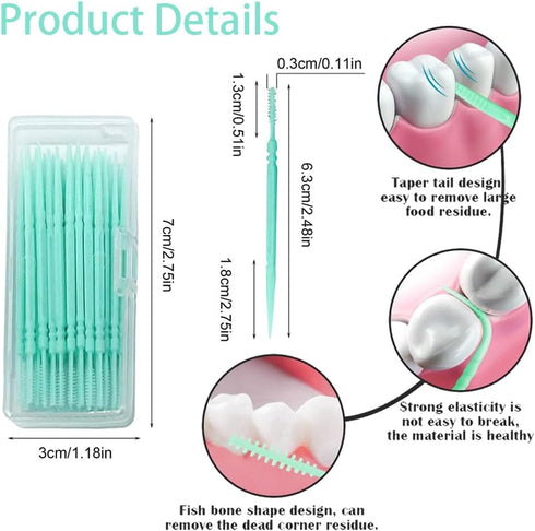 Toothpicks with Bristles, Double-Side Dental Picks, Disposable Plastic Toothpicks, Portable Package (40 Count x 2 Pack)