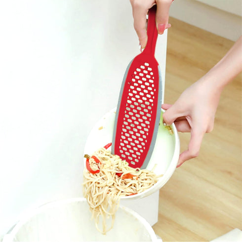 EZ Kitchen Dish Squeegee with Silicone Food Strainer, Non-Slip Scrapers for Pots, Pans, Bowls, 2-Pack, Red