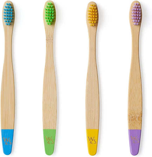 Wild & Stone Organic Children's Bamboo Toothbrush - 4 Pack, Soft Fibre Bristles, 100% Biodegradable Handle