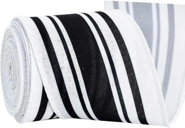 TONIFUL 2.5 Inch Black and White Striped Wired Edge Ribbon, 6 Yds, for Gift Wrapping, Wreath Bows, Crafts