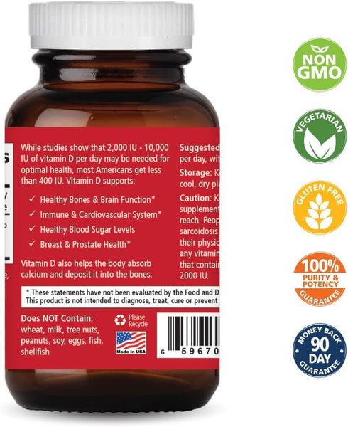 PURE ESSENCE LABS Vitamin D 2000 IU - Best Immune Support for Adults - Organic & Nature Vitamins - Immunity Booster & Dietary Supplements (30 Capsules)