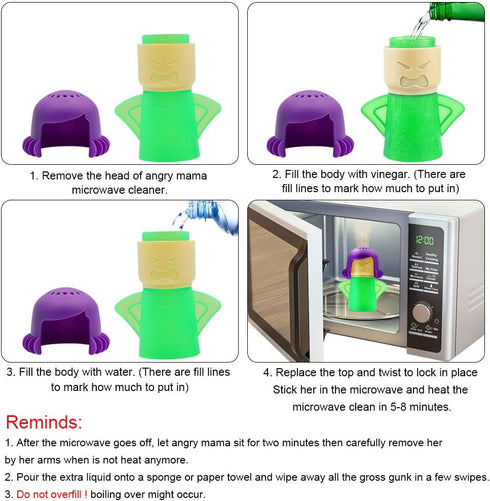 Abnaok Angry Mama Microwave Cleaner, Steam Cleaner for Microwave Oven, Cleans with Vinegar and Water (Green)