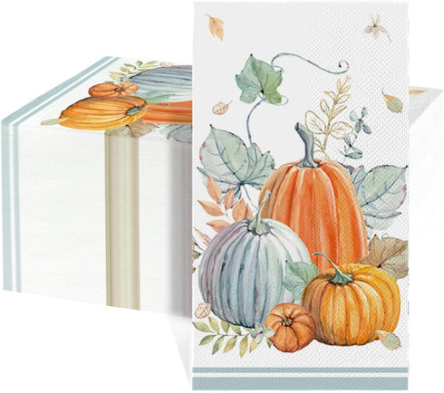 Horaldaily 50 Fall Disposable Paper Decorative Guest Napkins, Thanksgiving Pumpkin Hand Towel for Parties