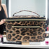 FITINI Portable Makeup Bag, Large Travel Cosmetic Organizer, PU Leather Toiletry Bag with Handle and Zipper (Brown