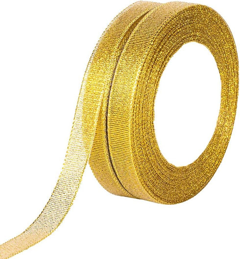 Molshine 50 Yard (2 Rolls) Golden Organza Ribbons, Shimmer Sheer Thin Glitter for DIY Crafts, Gift Wrapping