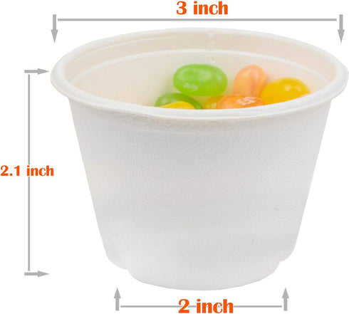 Golden Apple 4oz-50ct Portion Cups, Compostable Sugarcane/Bagasse, Biodegradable Sample Food Cups