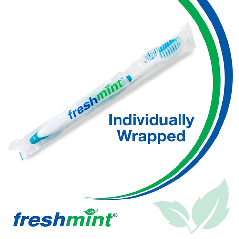 FRESHMINT (144 Pack) Individually Wrapped Premium Toothbrushes, Oversized Easy Grip Handle, Soft Nylon Bristles