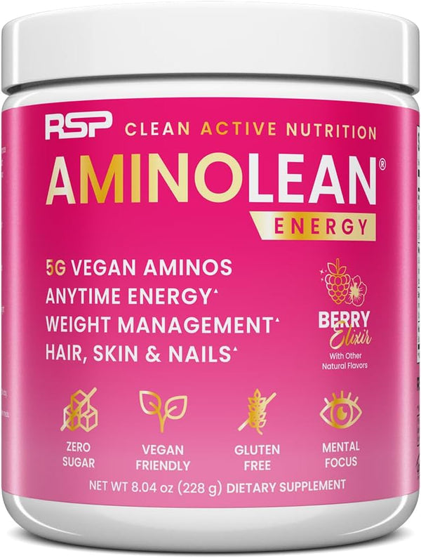 RSP NUTRITION AminoLean Pre Workout - Clean Energy with No Jitters - Vegan Friendly with Added Biotin, 30 Servings