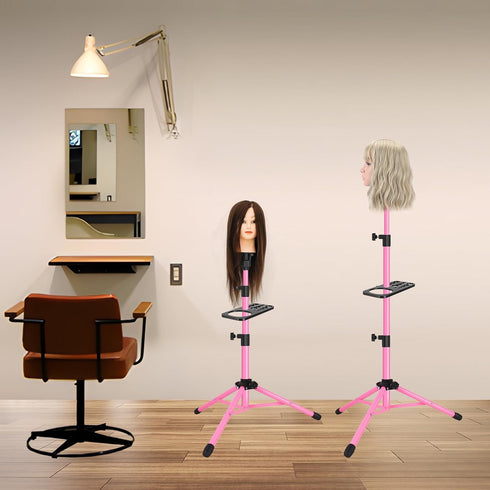 Wig Stand Tripod, 55 Inch Metal Mannequin Head Tripod Stand for Hairdressing Training (Pink, Head Not Included)