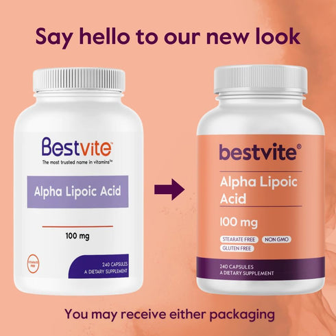 BESTVITE Alpha Lipoic Acid, 100mg, 240 Capsules, No Stearates, Non GMO, Gluten Free