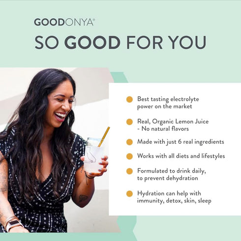 GOODONYA Hydrate Organic Electrolyte Powder, 12 Count Travel Stick Packs with Real Lemon Juice and Coconut Water