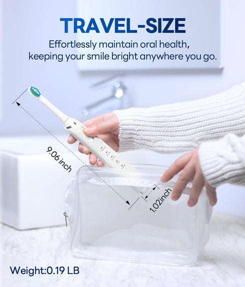 Bymore Electric Toothbrush for Adults, Travel Sonic with 8 Replacement Heads, 5 Modes, 330 Days Charge