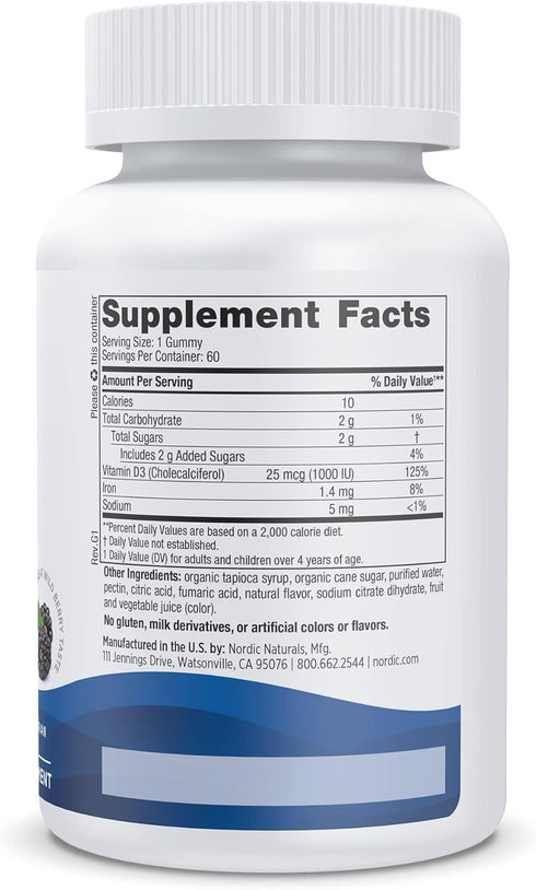 Nordic Naturals Vitamin D3 Gummies, Wild Berry, 1000 IU, 60 Gummies for Healthy Bones & Immune Function