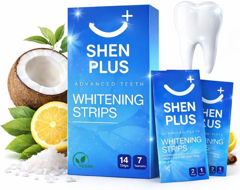 Shen Plus Teeth Whitening Strips Enamel-Safe, Non-Slip Dry 7 Treatments Helps Remove Deep Stain