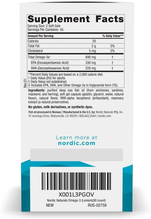 Omega-3, 90 690 Omega-3 Immune 45 Nordic Naturals Lemon Flavor - Soft Gels - mg - Fish Oil - EPA & DHA - Support, Brain
