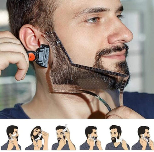 Men's Beard Shaping Tool with Inbuilt Comb for Goatee Mustache Sideburns, Transparent Template (Clear)