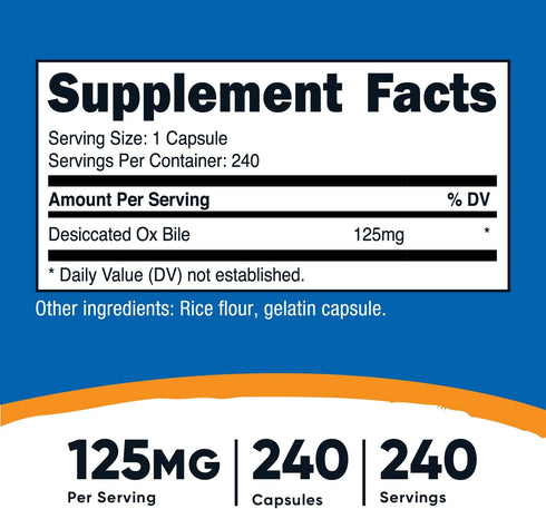 Nutricost Ox Bile Capsules 125mg, 240 Non-GMO Capsules