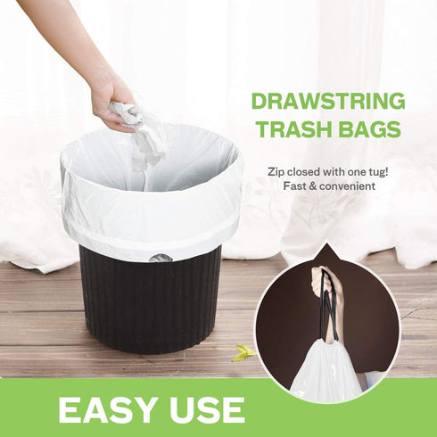 Teivio 6 Gallon Strong Drawstring Trash Bags, 100pcs, Bathroom Trash Can Bin Liners for Home Office Kitchen