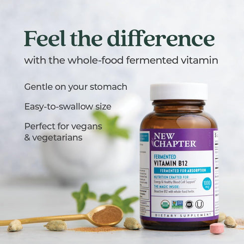 New Chapter Fermented Vitamin B12 1,000 mcg, USDA Organic, ONE Daily for Cellular Energy - 60 Count