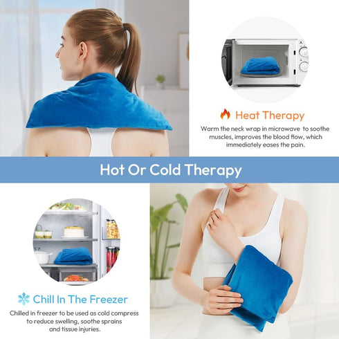 Microwavable Heating Pad with Washable Cover, 8 x 18 for Neck and Shoulders, Moist Heat Compress for Joints (Light Blue)