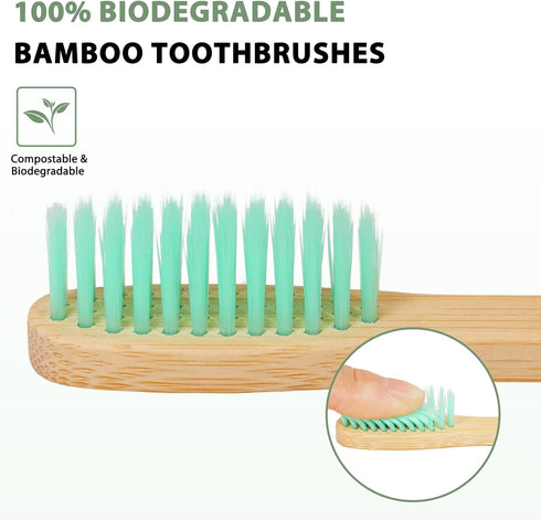 Tetragonal tree 20 Count Set Bamboo Toothbrushes - BPA Free Soft Bristles Natural Toothbrush - Biodegradable